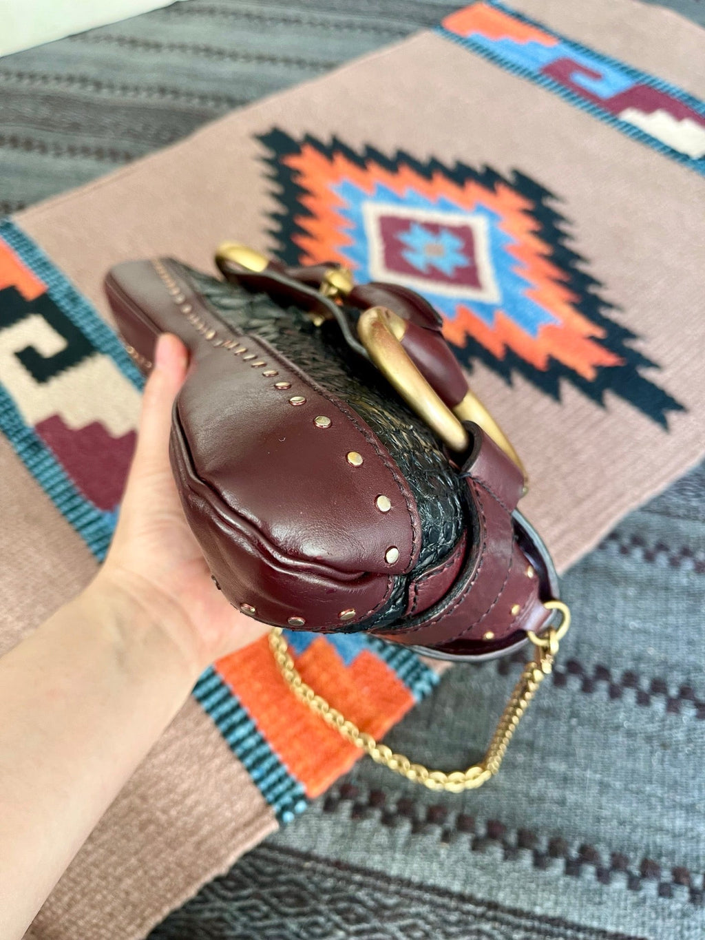 Gucci Horsebit 1955 Chain Bag Black Python and Burgundy Leather Large Shoulder Bag