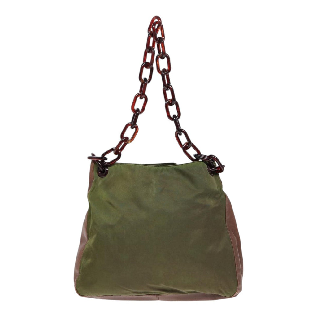 PRADA Shoulder Bag Nylon Leather Green 89043