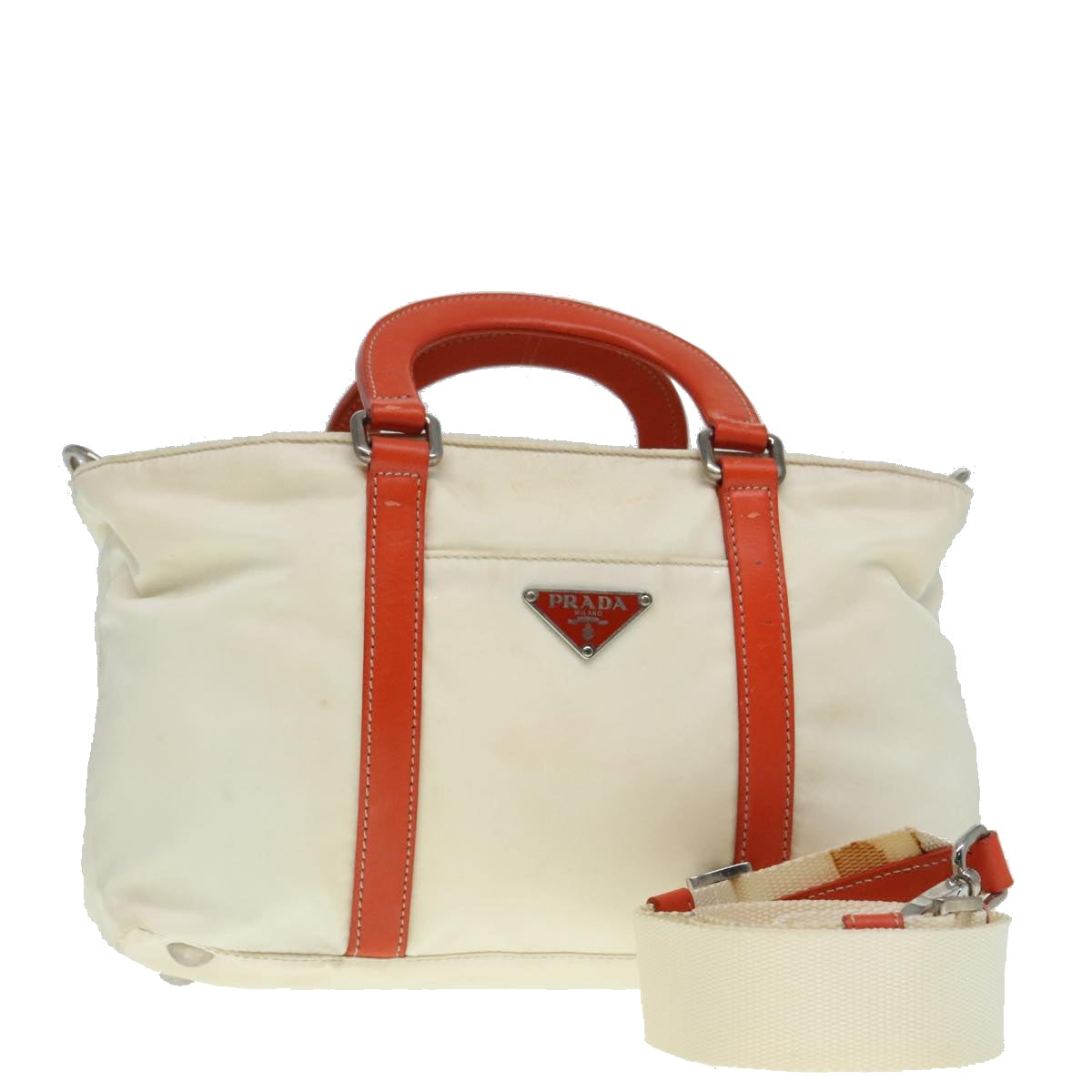 PRADA Hand Bag Nylon 2way Cream Silver 89096