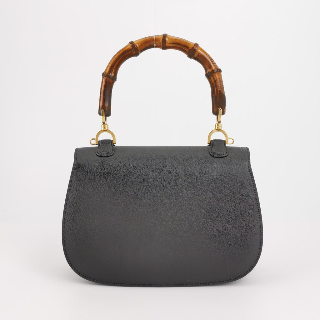 Gucci Bamboo 1947 Small Black Grained Leather Top Handle Bag