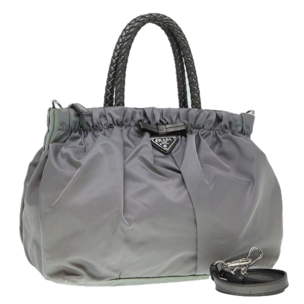 PRADA Hand Bag Nylon 2way Silver Gray 89250