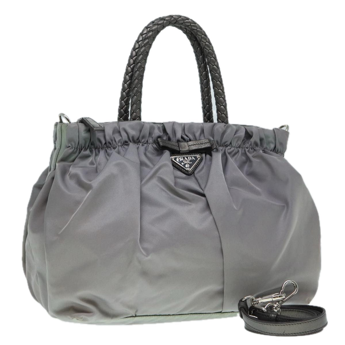 PRADA Hand Bag Nylon 2way Silver Gray 89250