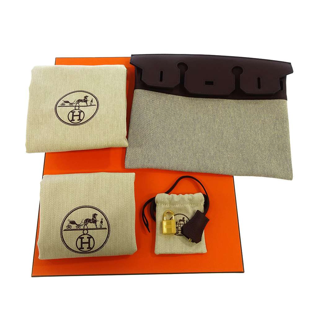 HERMES Birkin 3EN1 RougeSellier Togo Leather Swift Leather Toile GM Size 30