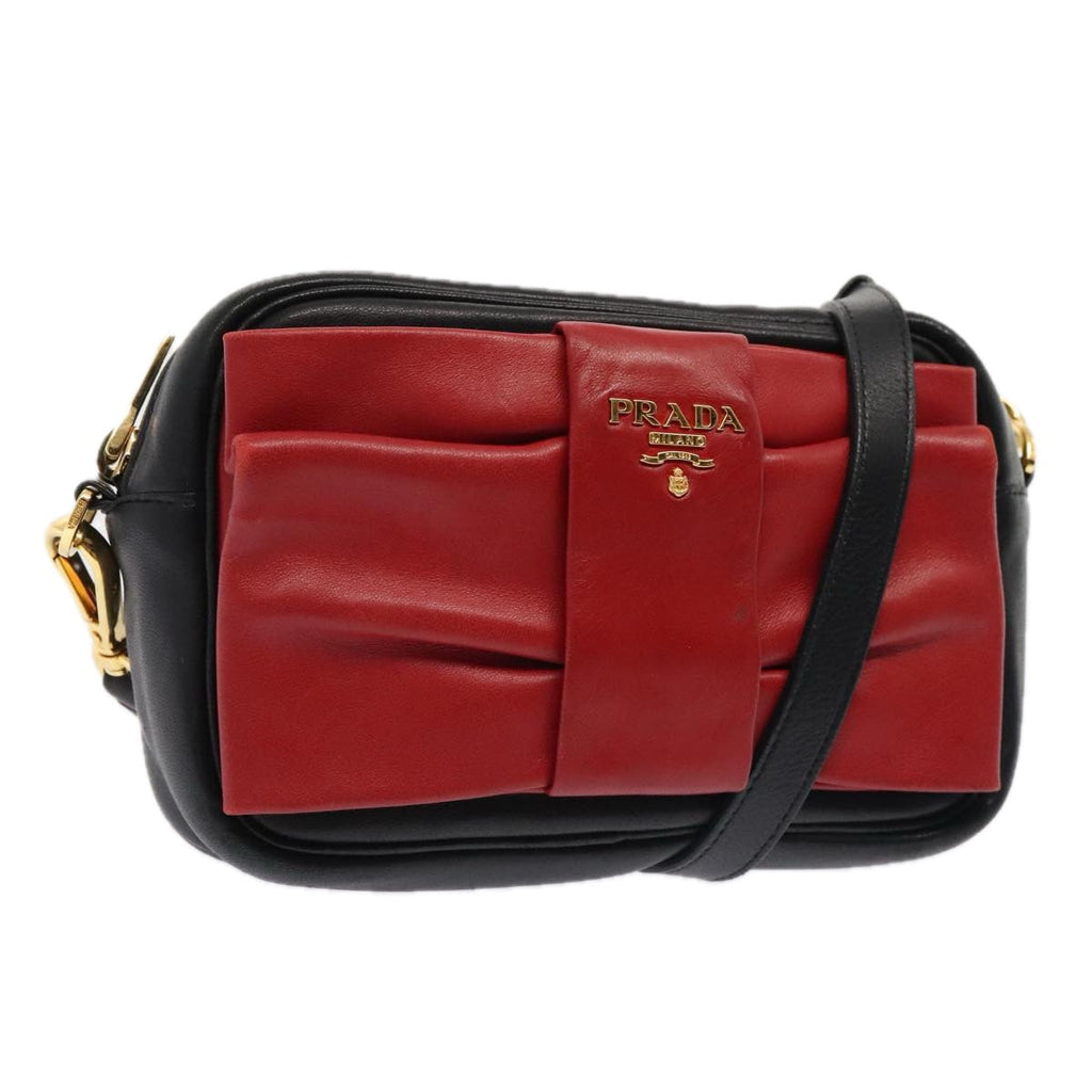 PRADA Shoulder Bag Leather Red Black gold 89601