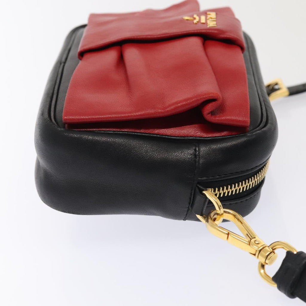 PRADA Shoulder Bag Leather Red Black gold 89601
