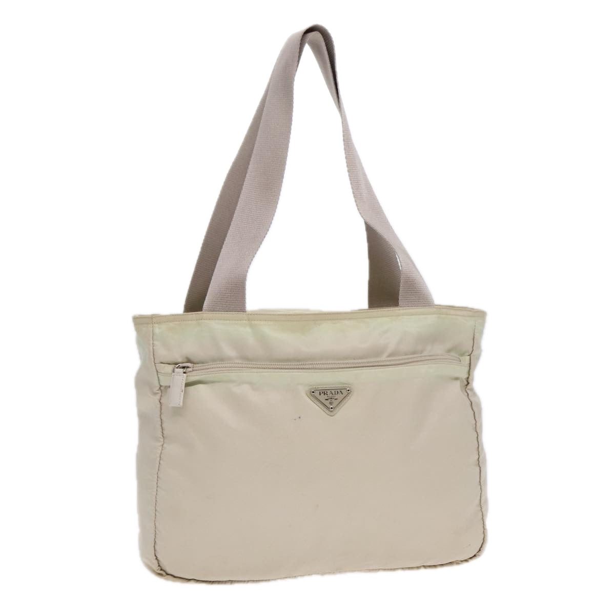 PRADA Tote Bag Nylon Beige Silver 89784