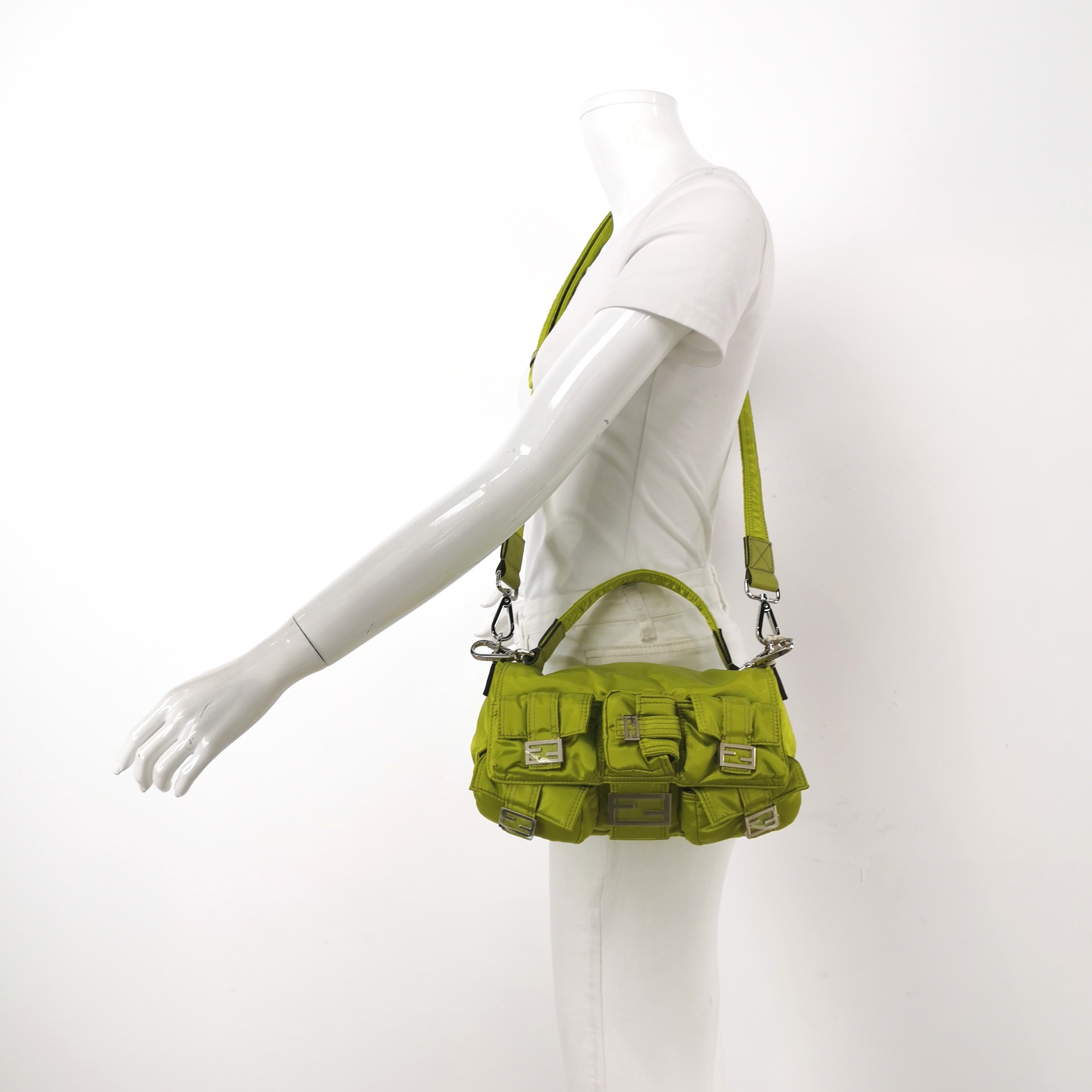 Fendi Baguette Cargo Multipocket Green Nylon 3-way Bag