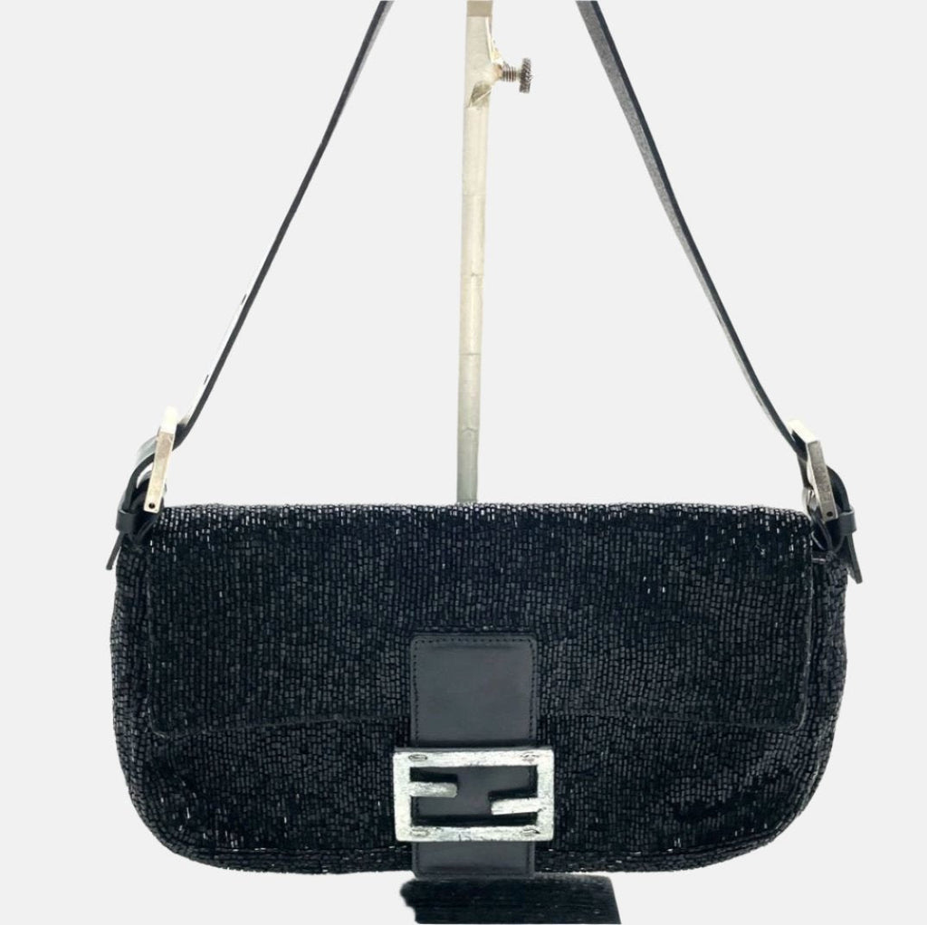 Fendi Baguette Vintage Black Glitter Beads Shoulder Bag