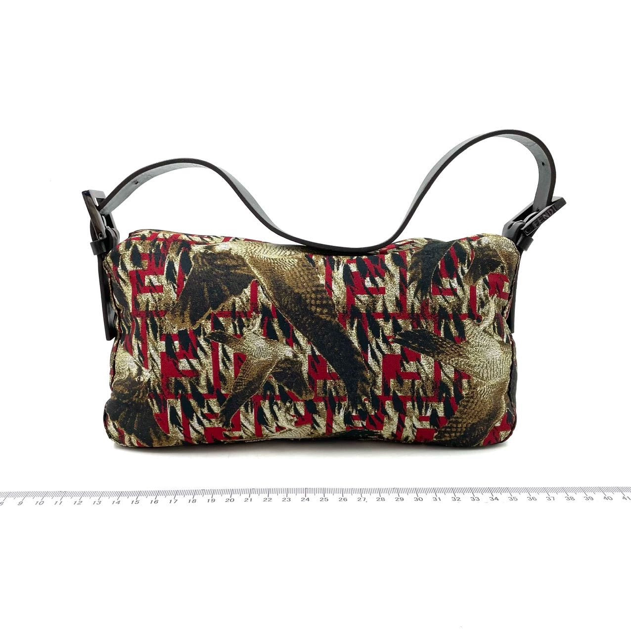 FENDI Baguette Vintage Bird Printed Multicolor Canvas Shoulder Bag