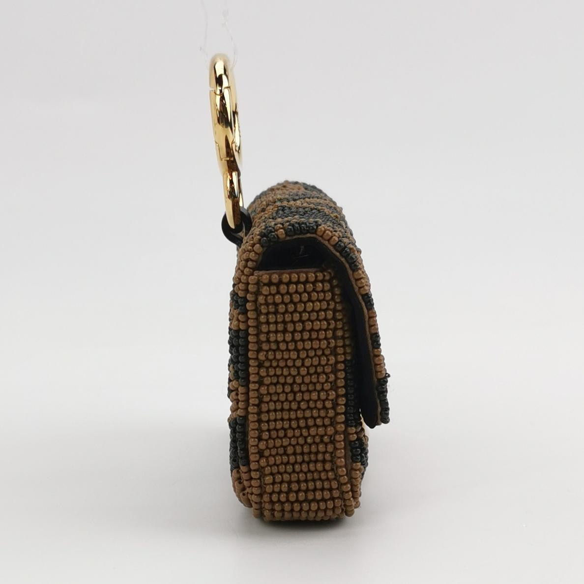 Fendi Nano Baguette Charm Beaded Brown Zucca Psychedelic Print Chain Strap