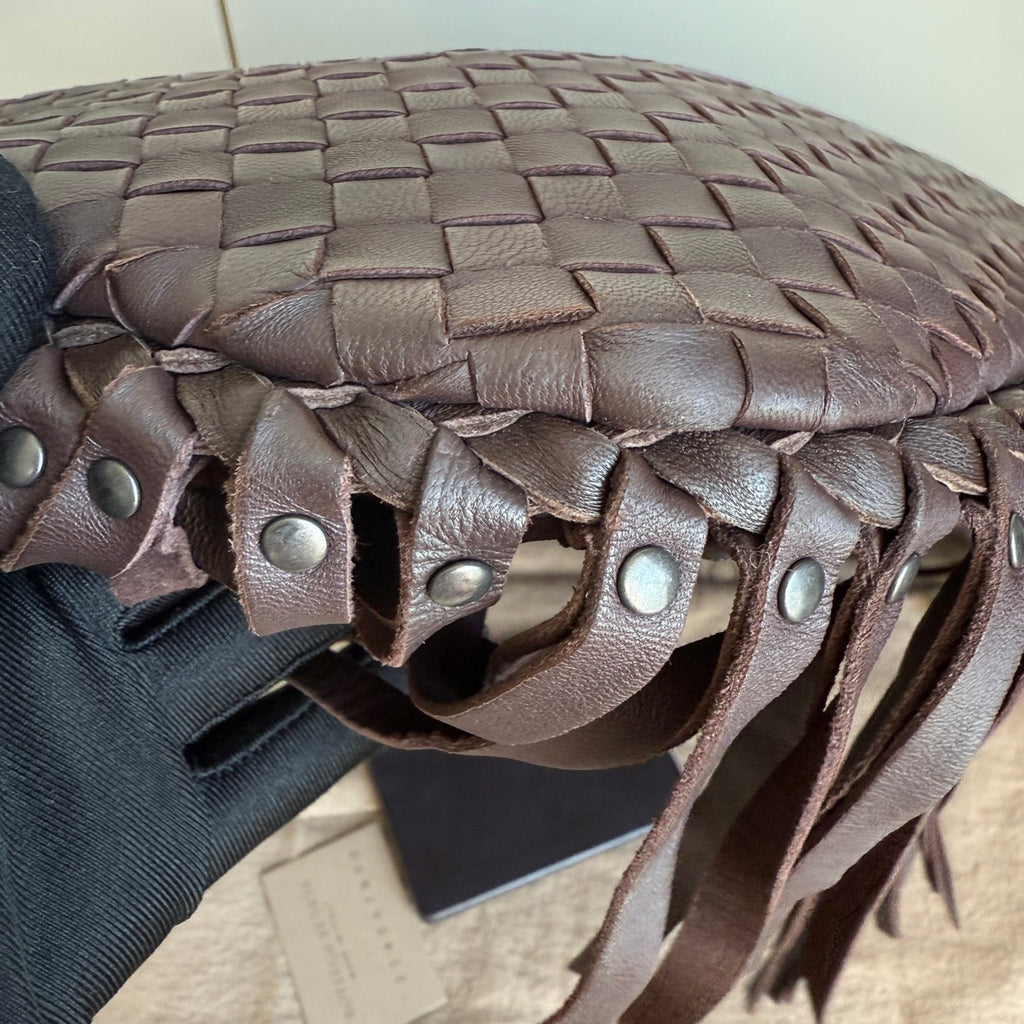 Bottega Veneta Veneta Fringed Hobo Large Dark Chocolate Brown 47cm Lambskin Leather