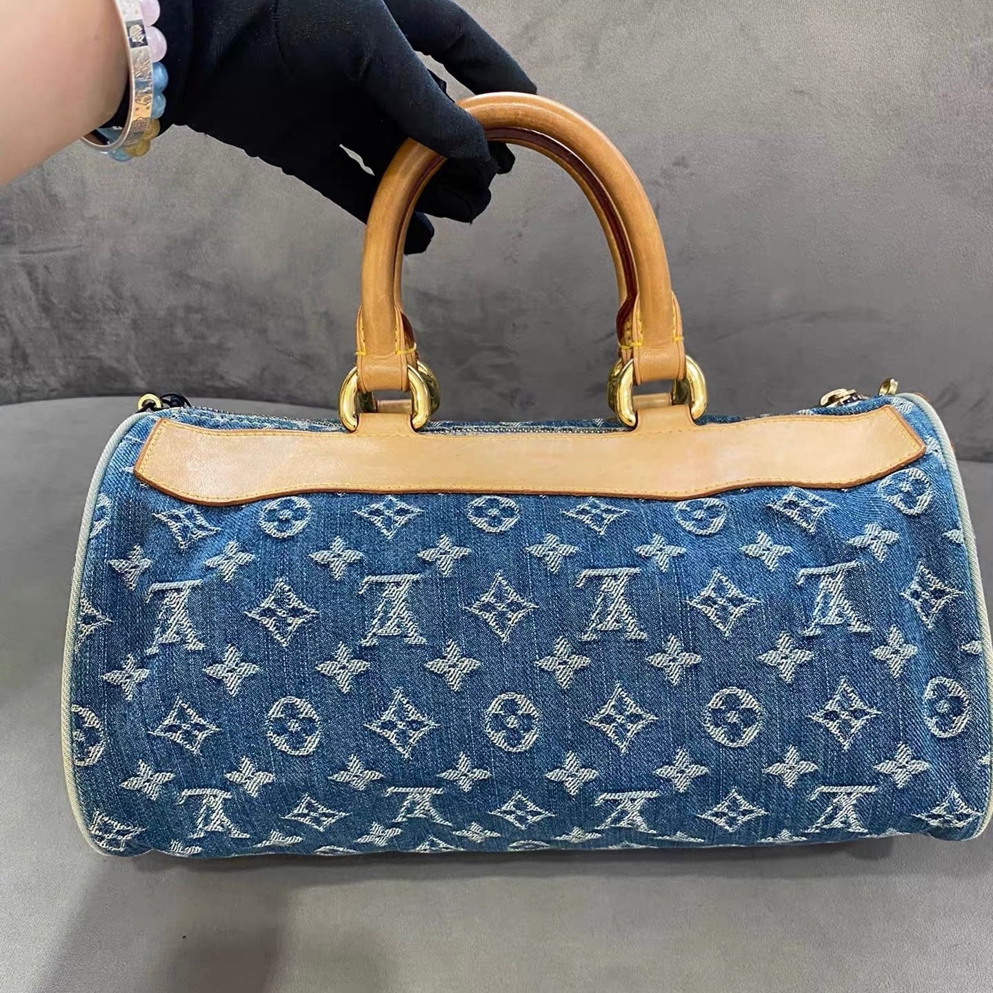 Louis Vuitton Neo Speedy Blue Denim and Leather Boston Bag