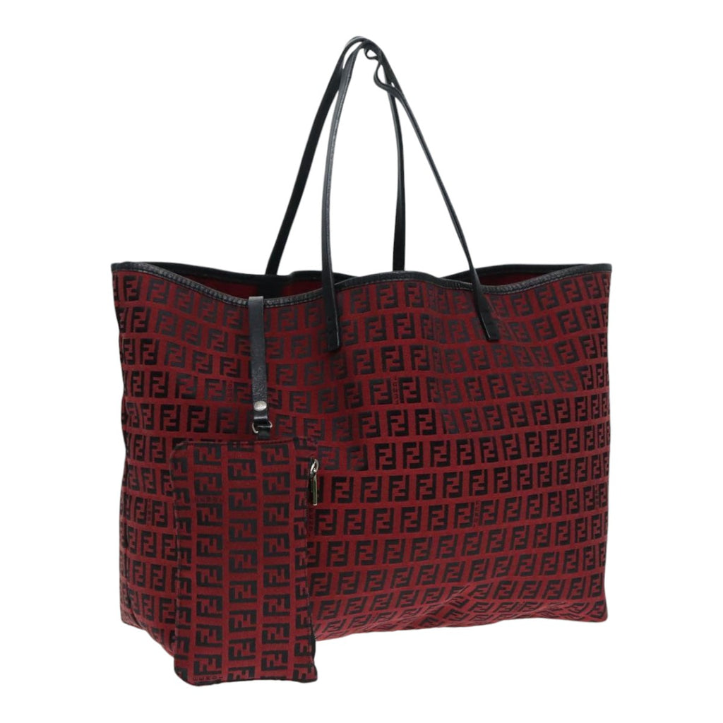FENDI Zucchino Canvas Tote Bag Red Black Silver 90199
