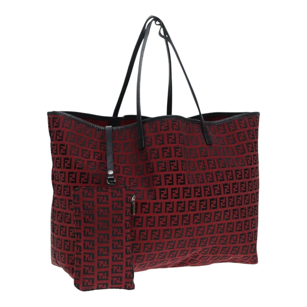 FENDI Zucchino Canvas Tote Bag Red Black Silver 90199