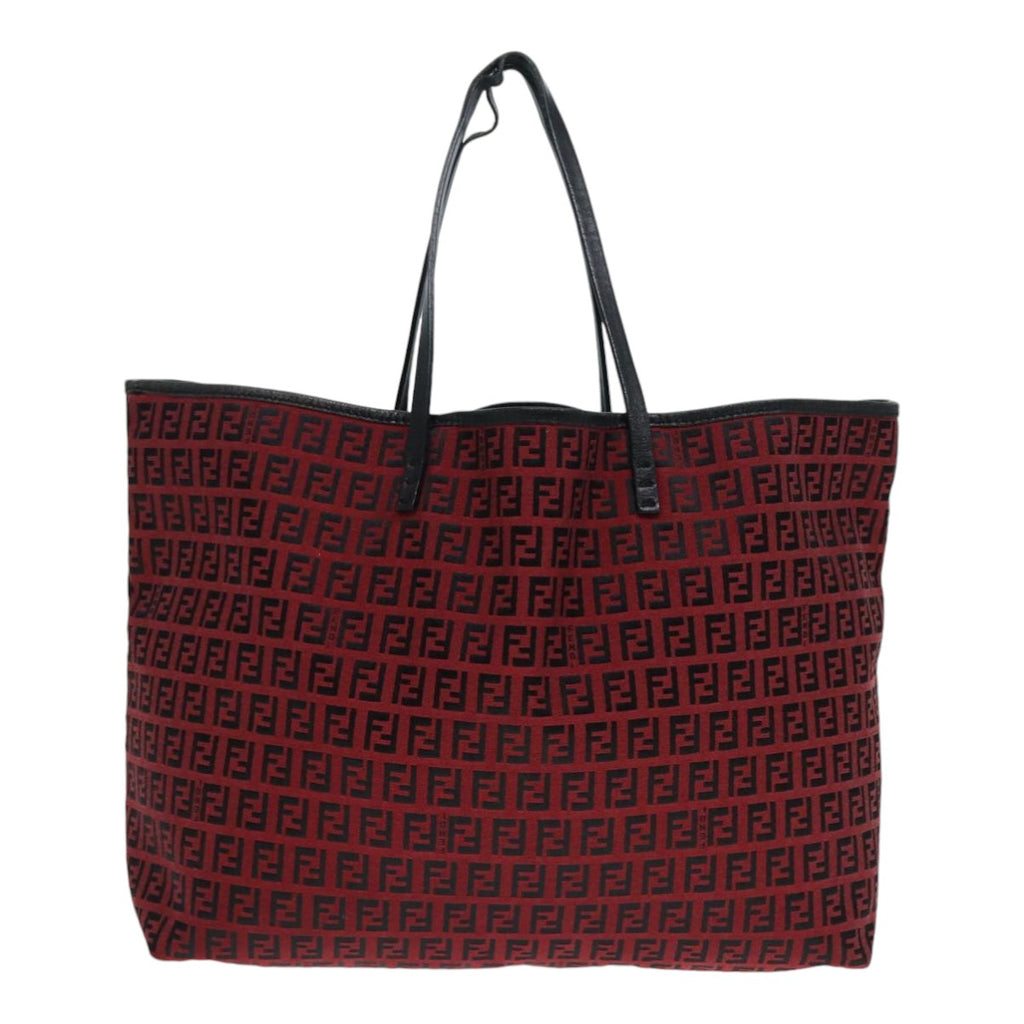 FENDI Zucchino Canvas Tote Bag Red Black Silver 90199