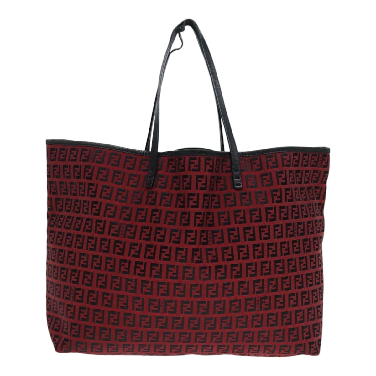 FENDI Zucchino Canvas Tote Bag Red Black Silver 90199