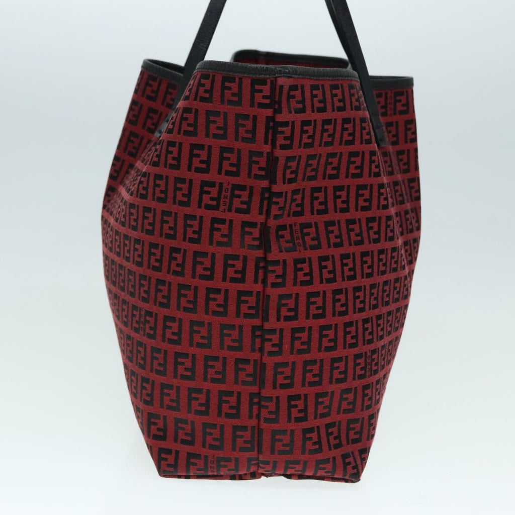 FENDI Zucchino Canvas Tote Bag Red Black Silver 90199