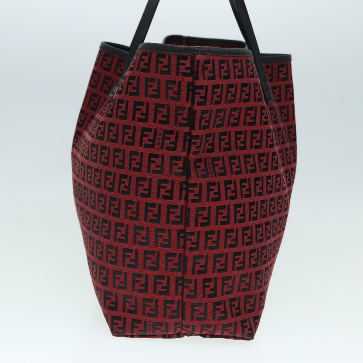 FENDI Zucchino Canvas Tote Bag Red Black Silver 90199
