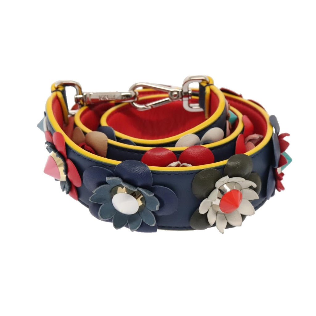 FENDI Flower Shoulder Strap Leather 31.9"""" Blue Silver 90205