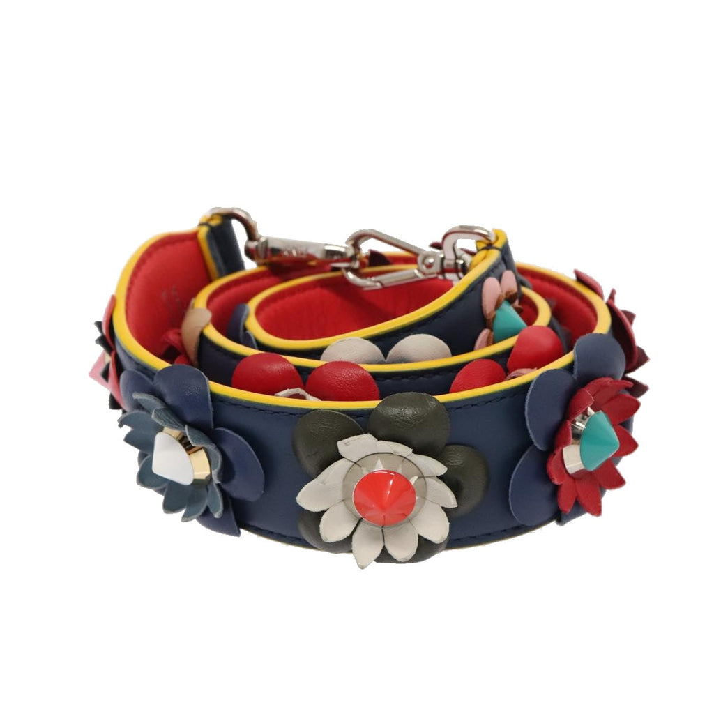 FENDI Flower Shoulder Strap Leather 31.9"""" Blue Silver 90205