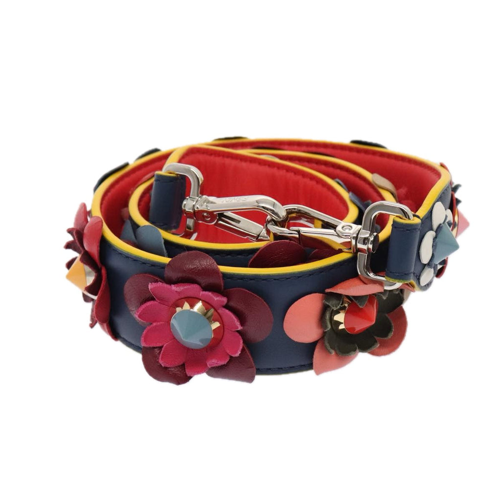 FENDI Flower Shoulder Strap Leather 31.9"""" Blue Silver 90205