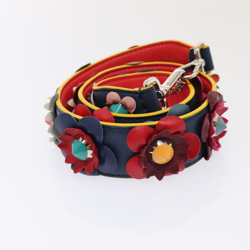 FENDI Flower Shoulder Strap Leather 31.9"""" Blue Silver 90205