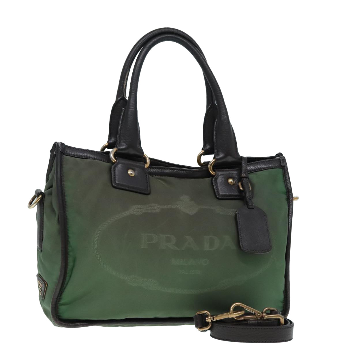 PRADA Hand Bag Nylon 2way Khaki Gold 90222