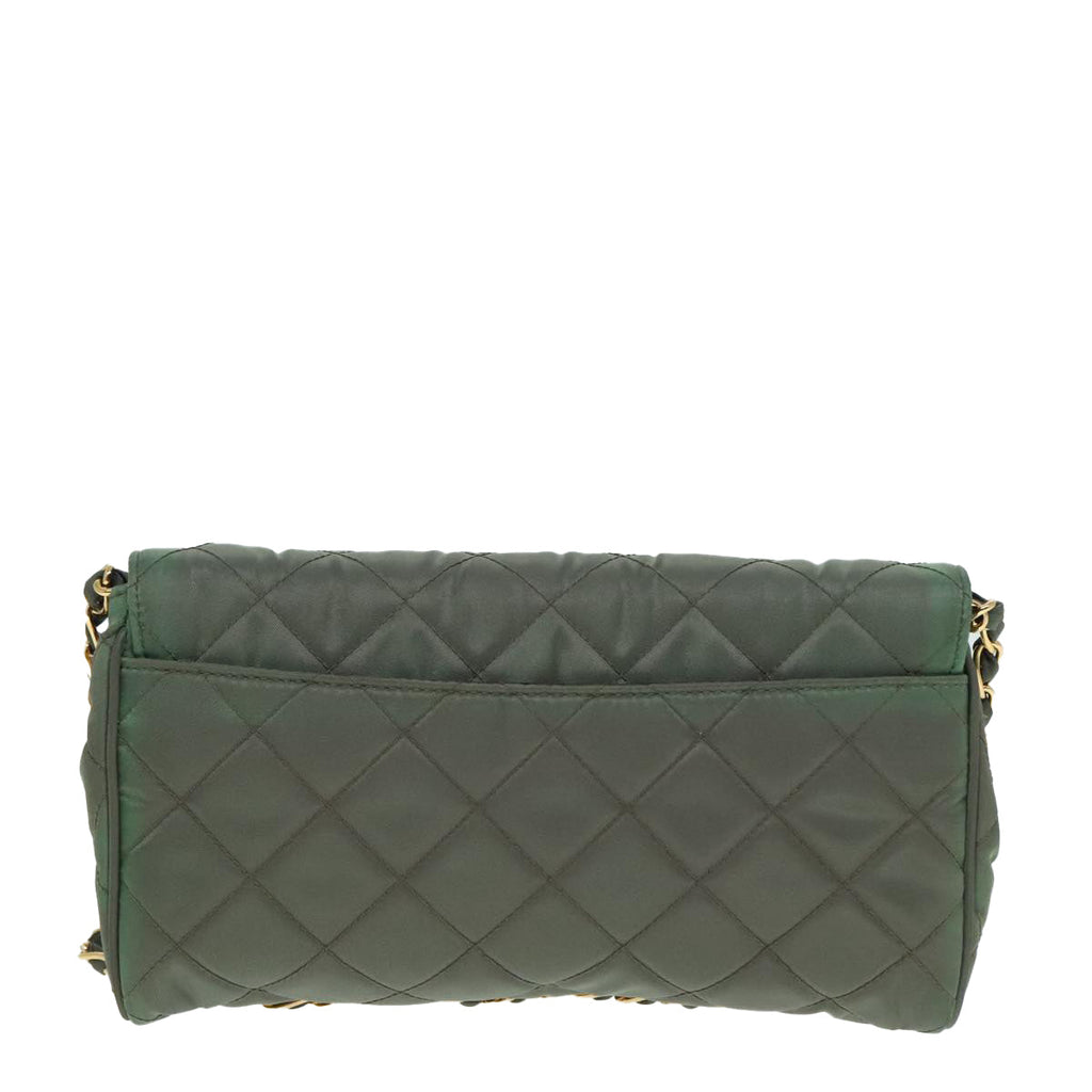 PRADA Chain Quilted Shoulder Bag Nylon Khaki Gold 90227