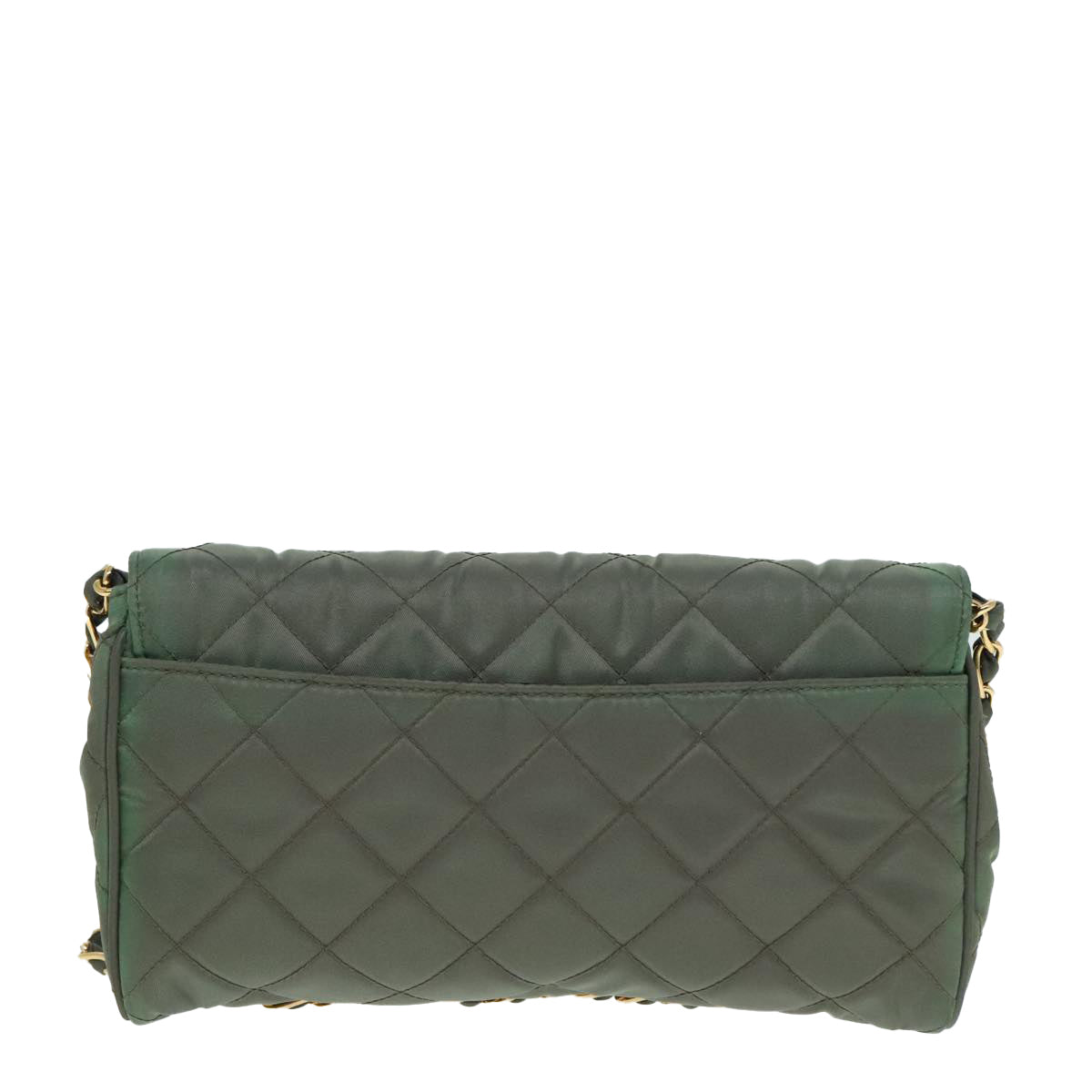 PRADA Chain Quilted Shoulder Bag Nylon Khaki Gold 90227