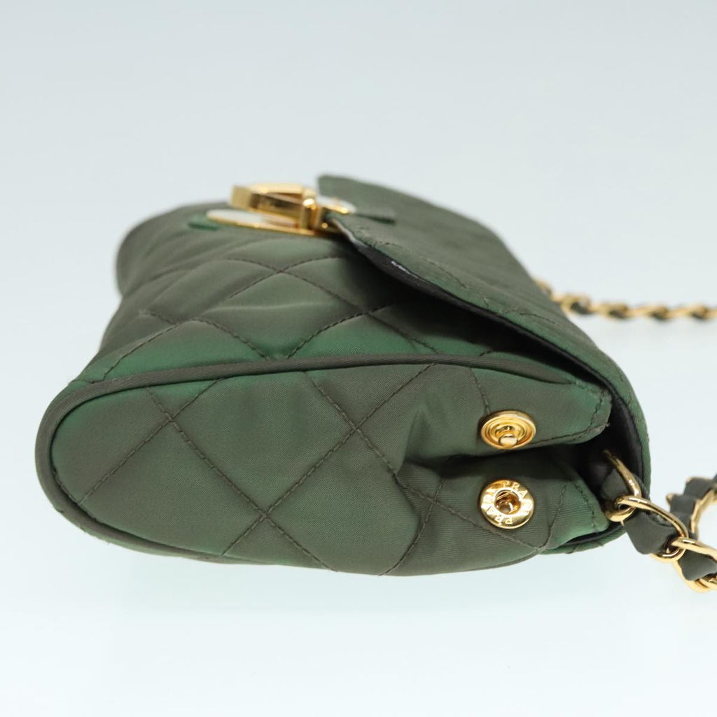 PRADA Chain Quilted Shoulder Bag Nylon Khaki Gold 90227