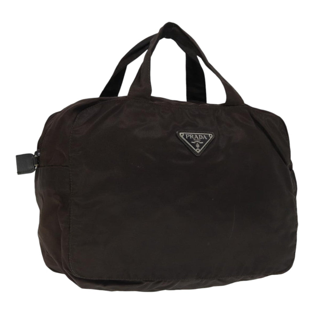 PRADA Hand Bag Nylon Brown Silver 90376