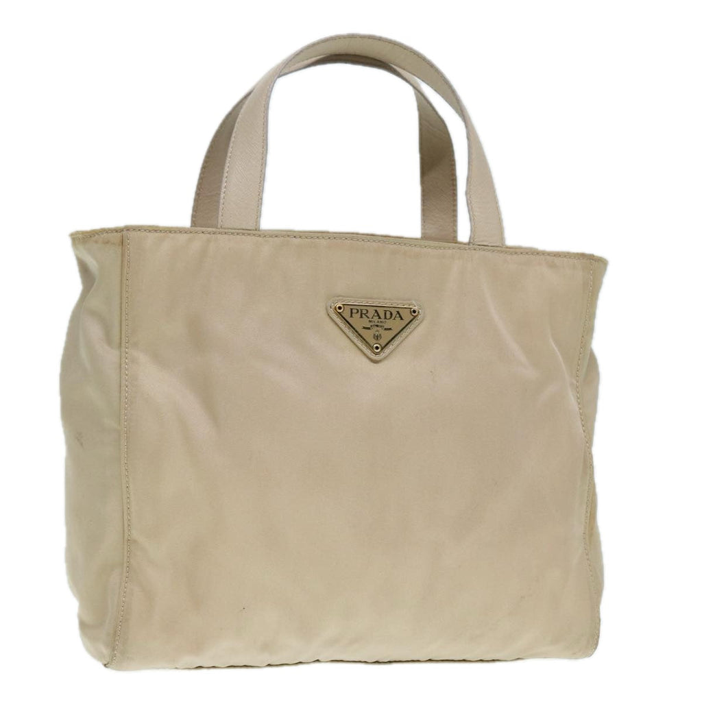PRADA Hand Bag Nylon Beige Gold 90379