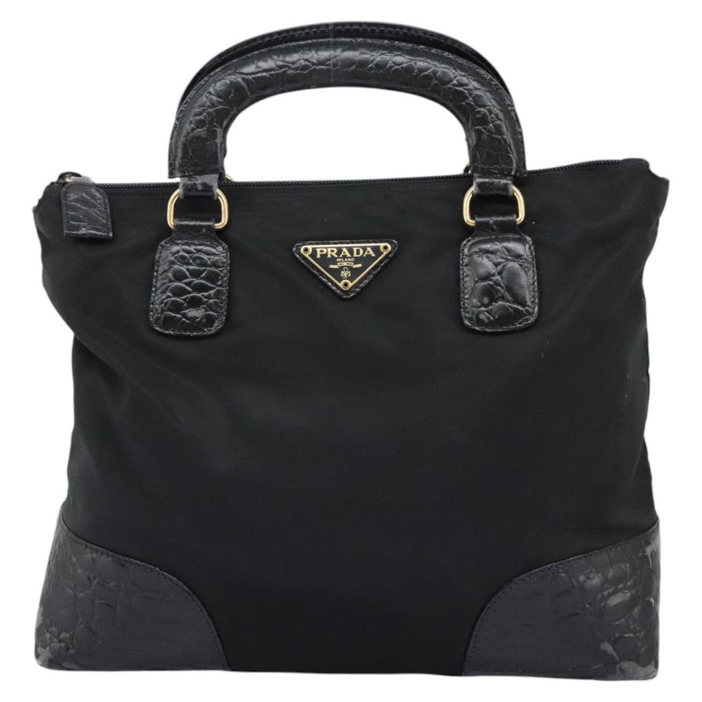 PRADA Hand Bag Nylon Black Gold 90383