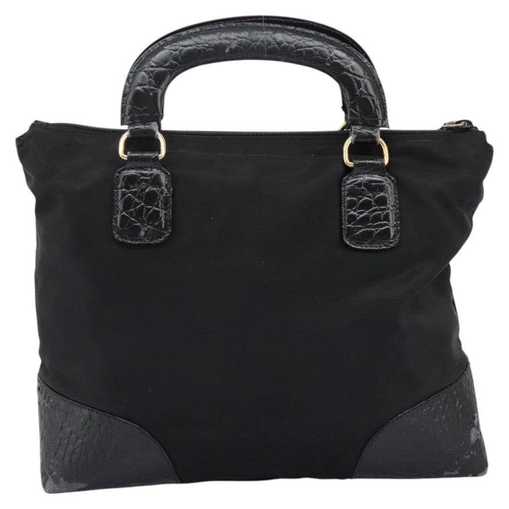PRADA Hand Bag Nylon Black Gold 90383