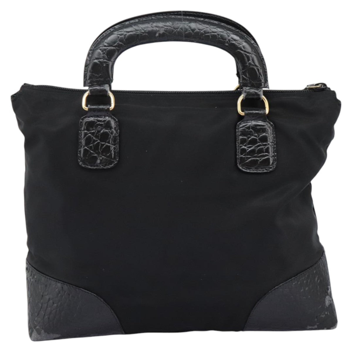 PRADA Hand Bag Nylon Black Gold 90383