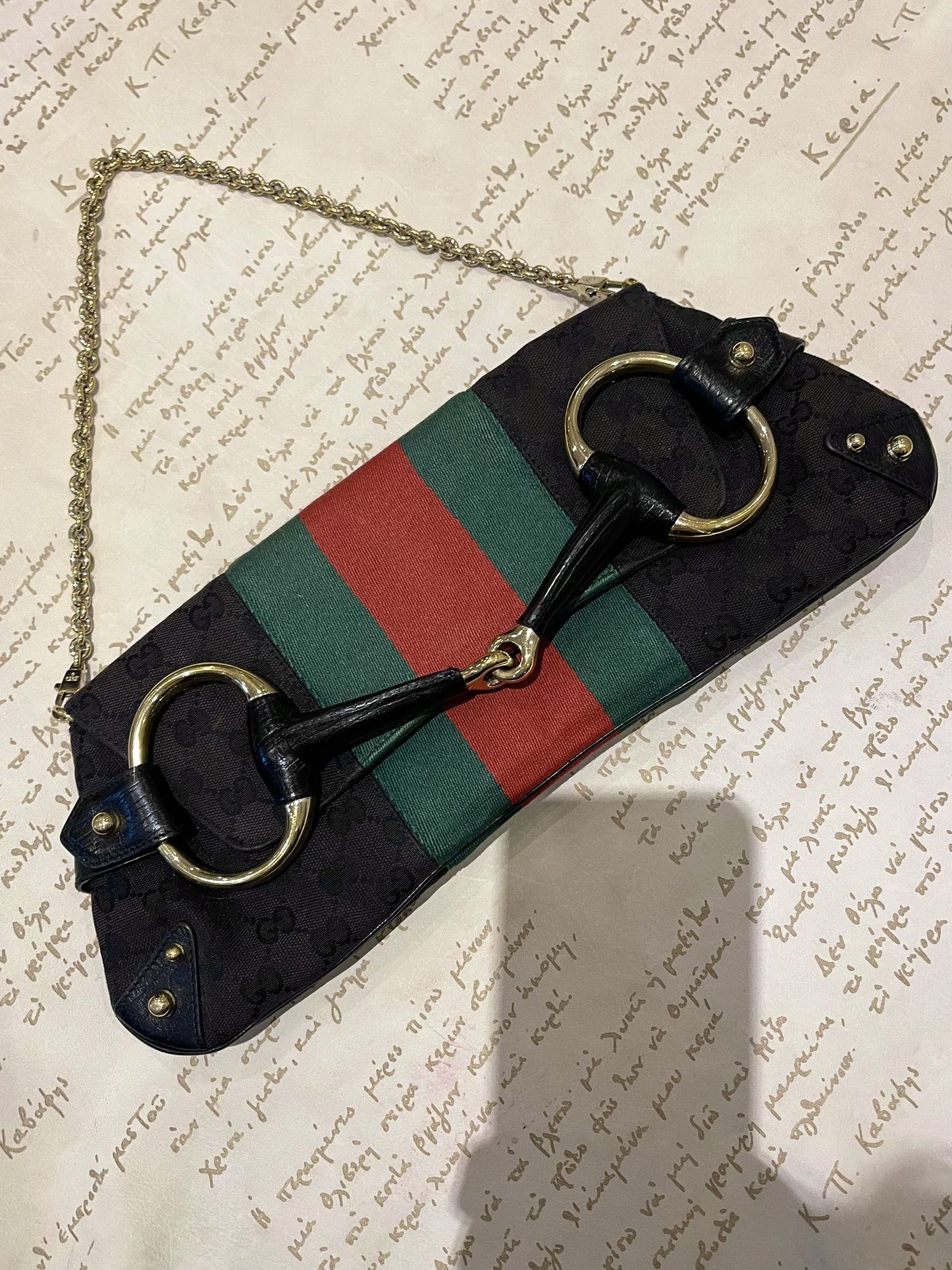 Gucci Horsebit 1955 Cloth Black Monogram Red Web Large Shoulder bag