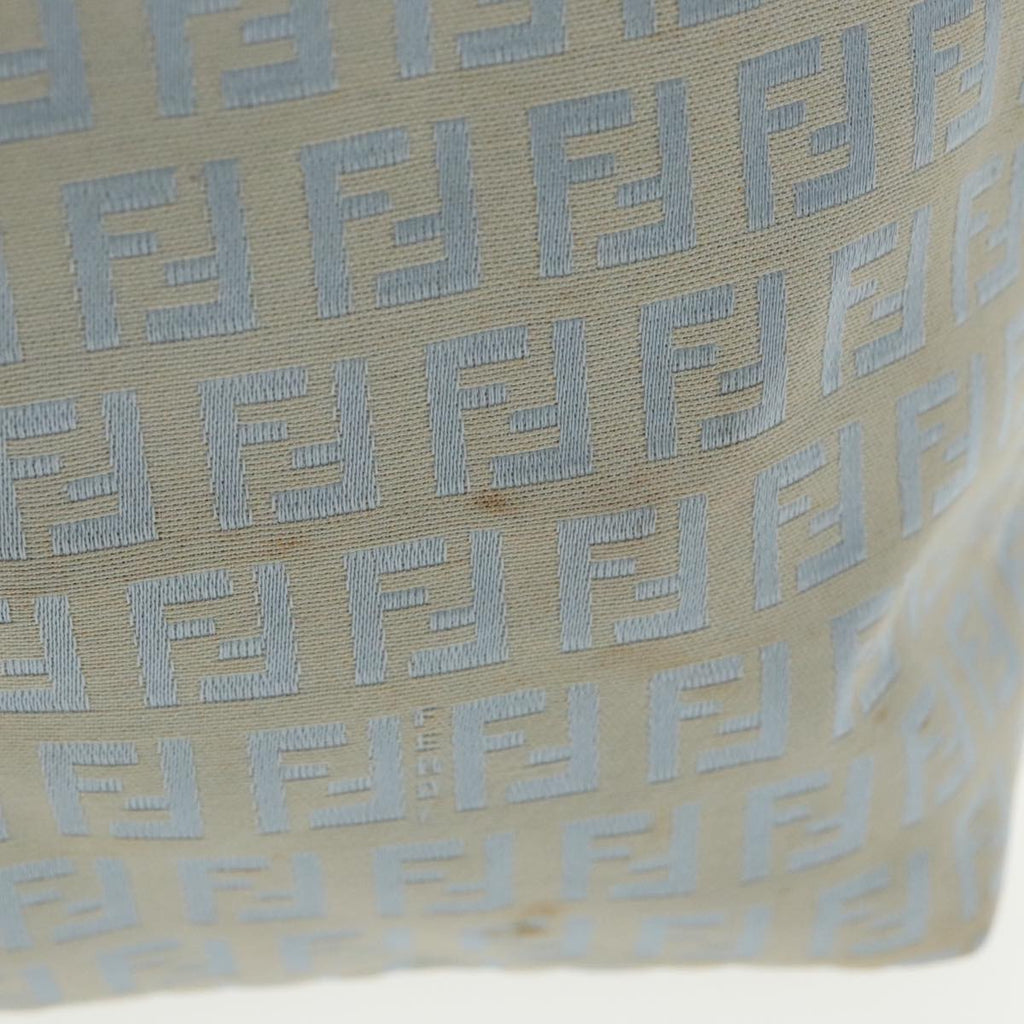 FENDI Zucchino Canvas Tote Bag Light Blue Brown Silver 90434