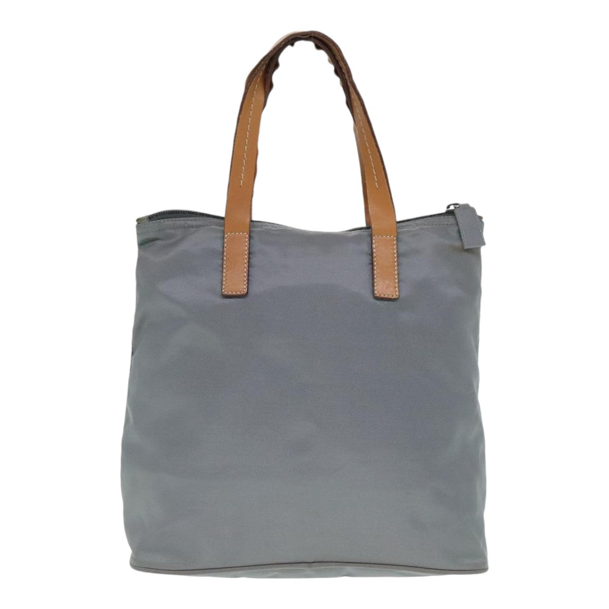 PRADA Hand Bag Nylon Leather Gray Brown Silver 90607
