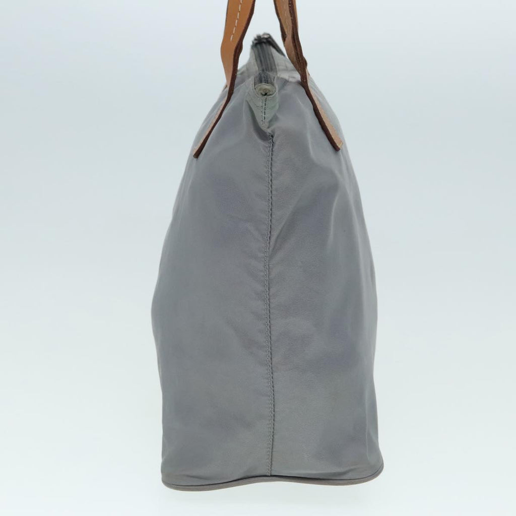 PRADA Hand Bag Nylon Leather Gray Brown Silver 90607