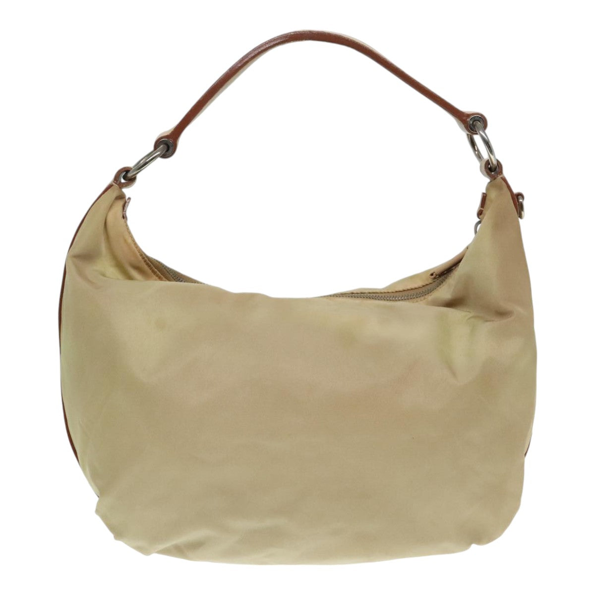 PRADA Shoulder Bag Nylon Leather Beige Silver 90608