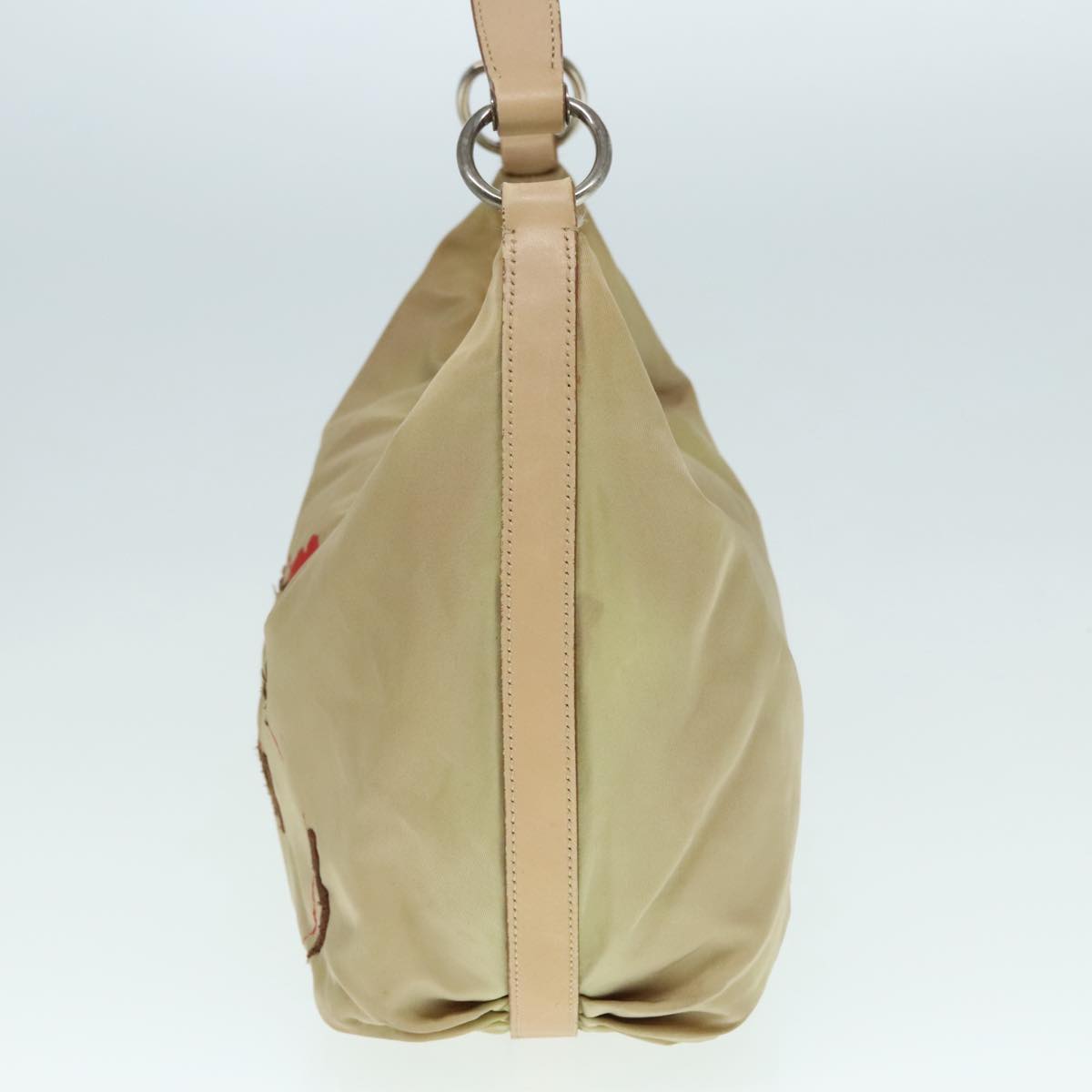 PRADA Shoulder Bag Nylon Leather Beige Silver 90608