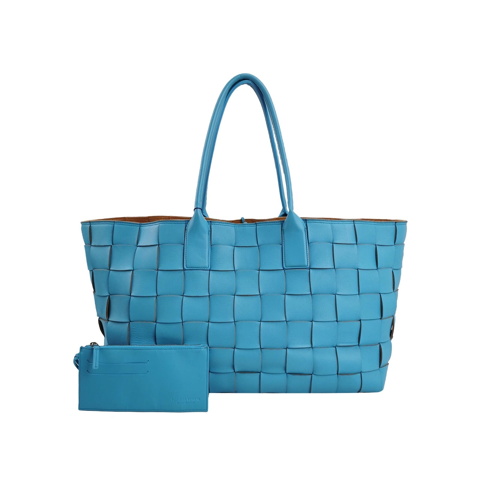 Bottega Veneta Cabat Large Blue Wide Intreccio Leather Brown Suede Tote Bag