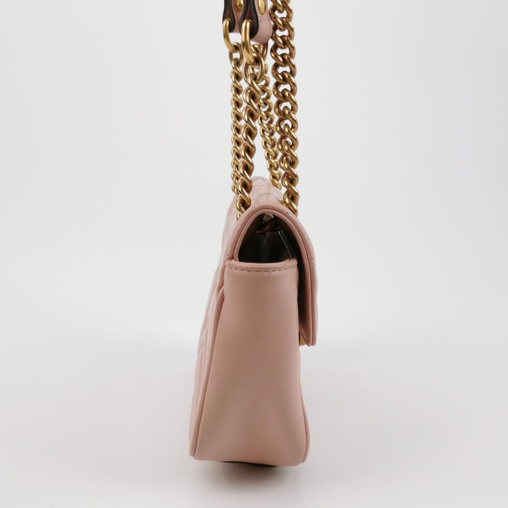 Gucci Marmont Mini Flap Pink Calfskin Leather Handbag Gold Hardware