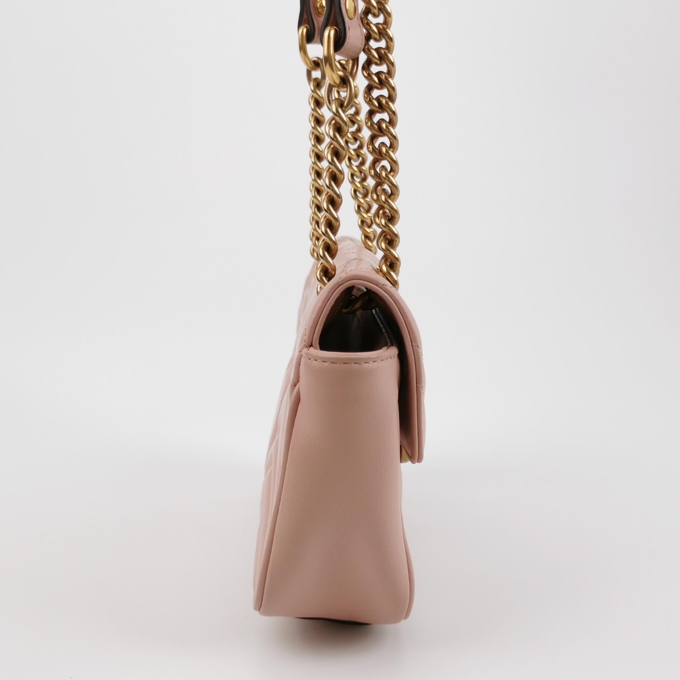 Gucci Marmont Mini Flap Pink Calfskin Leather Handbag Gold Hardware