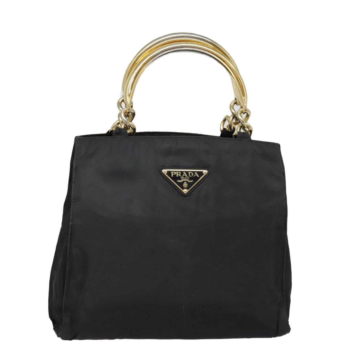 PRADA Hand Bag Nylon Black Gold 90752