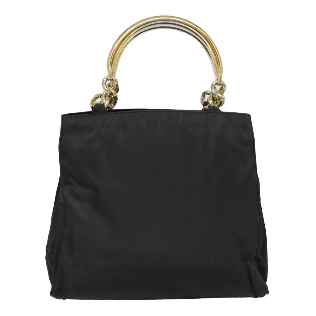 PRADA Hand Bag Nylon Black Gold 90752