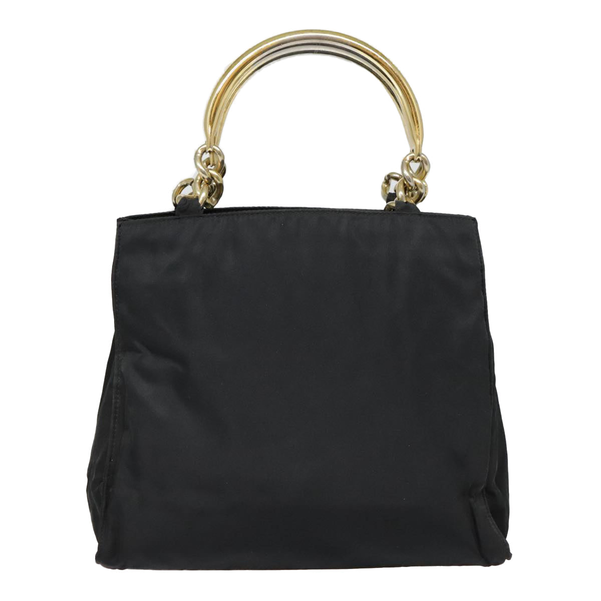 PRADA Hand Bag Nylon Black Gold 90752