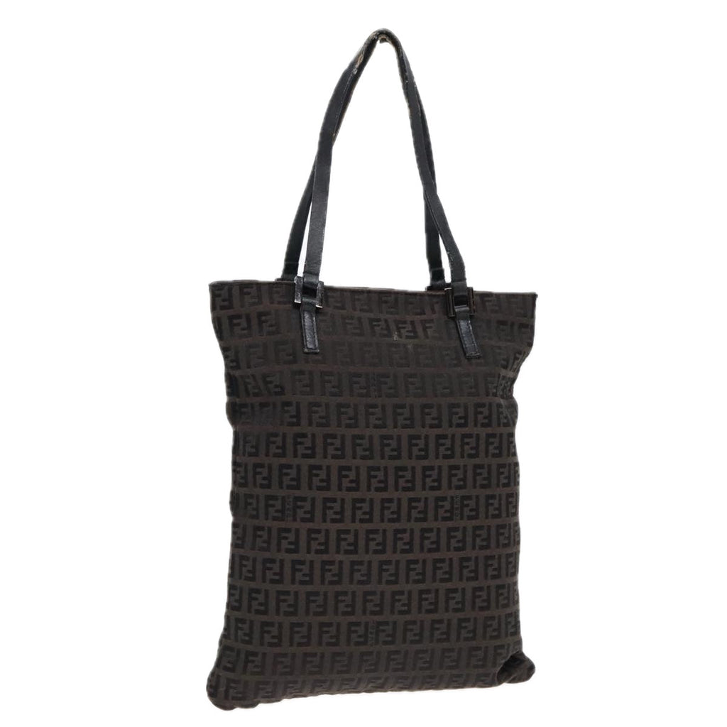 FENDI Zucchino Canvas Tote Bag Dark Brown 90829