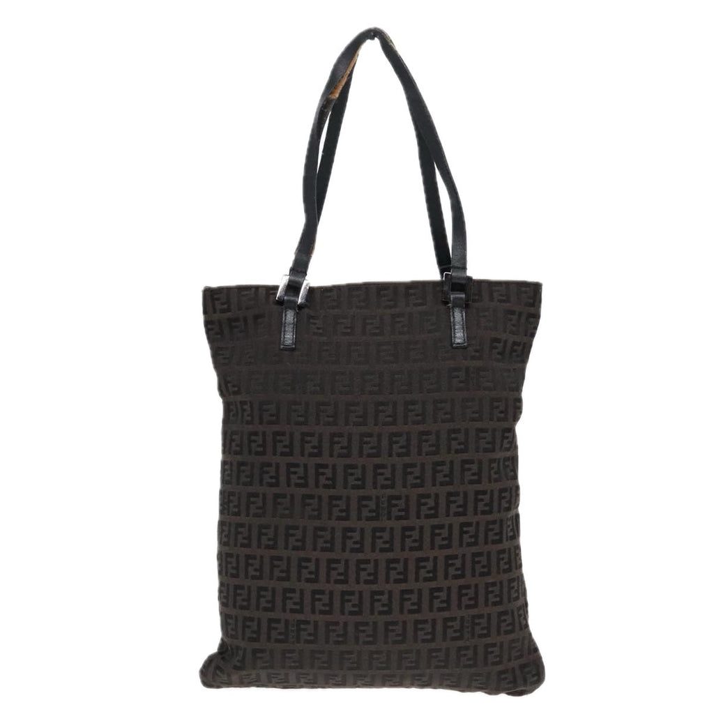 FENDI Zucchino Canvas Tote Bag Dark Brown 90829