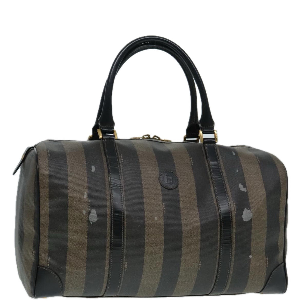 FENDI Pecan Canvas Boston Bag Brown Black gold 90887